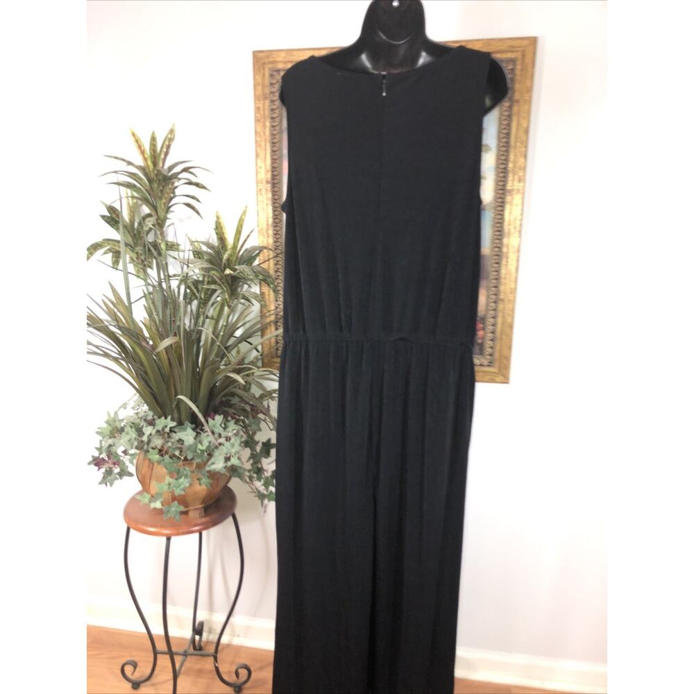 Chico’s Travelers 2P Black Sleeveless Wide Leg Jumpsuit Drape Neck‎ Rhinestone - Picture 4 of 12